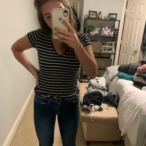 Navy blue and tan stripped short sleeve T-shirt!
